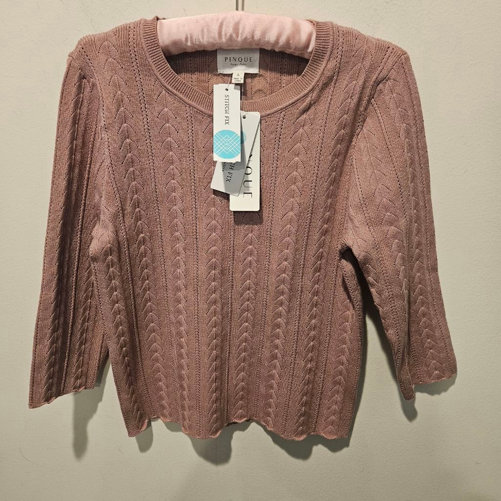 Women's Stitch Fix Pinque NWT Bedrose Pointelle Knit Crew Neck Sweater L